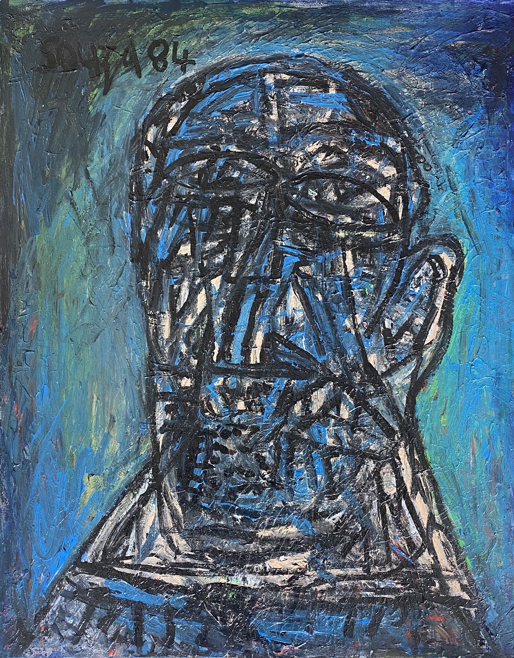 Portrat it in Blue – F N Souza, 1984